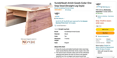 Vundahboah Amish Goods Cedar Wood One Step Staight Stool Vundahboah Amish Goods Cedar Wood One Step Staight Stool